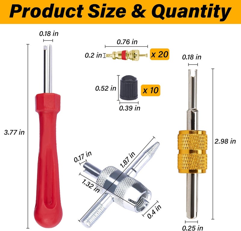 ecocstm 2 PCS Tire Valve Stem Removal Tool with 20 PCS Valve Cores, 10 PCS Tire Valves Caps, 1 PCS 4-Way Valves Tool, Car Accessories Tires Repair Tools Universal for All Cars (33 PCS) - Image 2